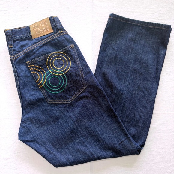 Sean John Other - Sean John Jeans Mens 32 Dark Blue Denim Embroidered Pocket Cotton Y2K Style